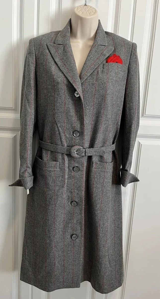 Vintage I Magnin David Hayes Pure Wool Gray Coat Dress Red