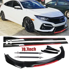 Front Bumper Lip Splitter + Side Skirt Glossy Black +Red For Honda Accord