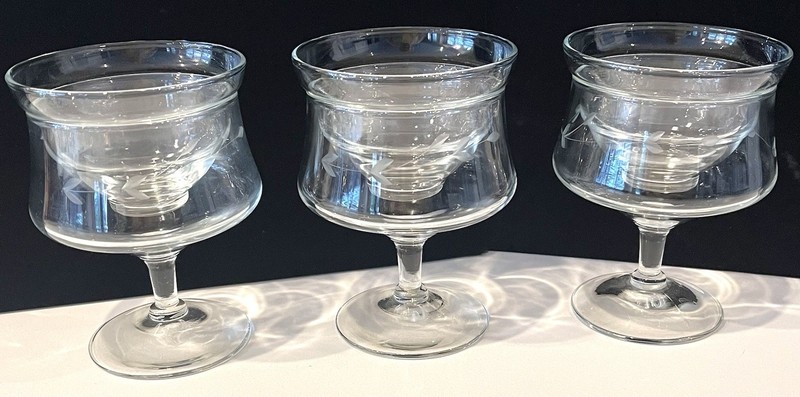 Set of 3 Vintage Princess House Heritage Etched Shrimp Cocktail Glass w / Insert