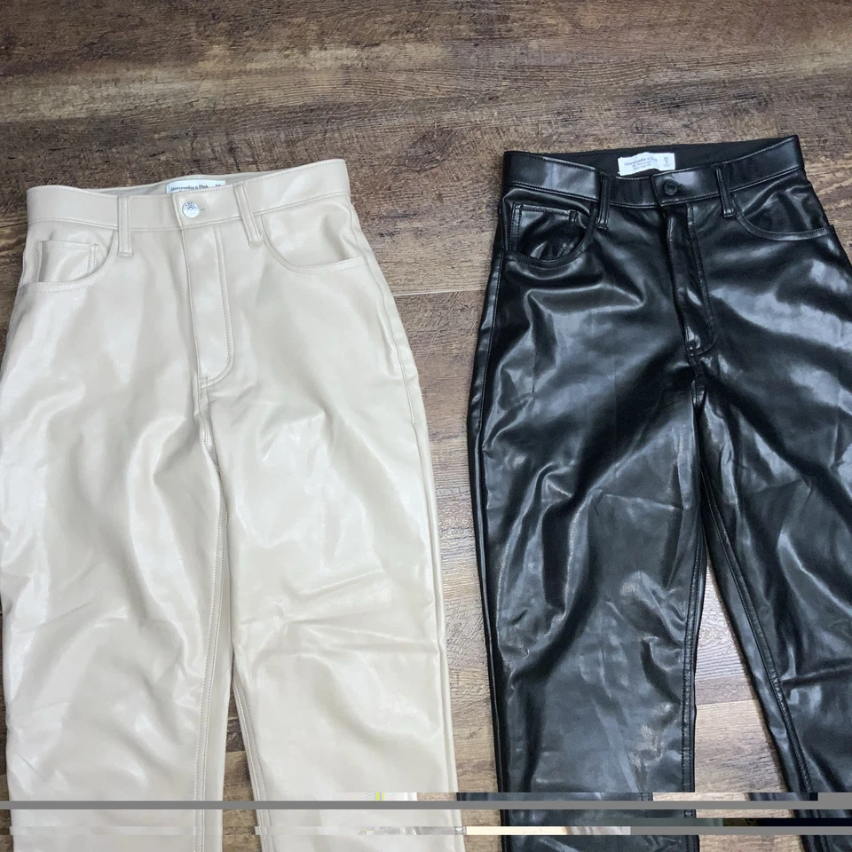 Abercrombie & Fitch 2/26 The 90s Straight Ultra High Rise Faux Leather Pants X2 - Image 3 of 4