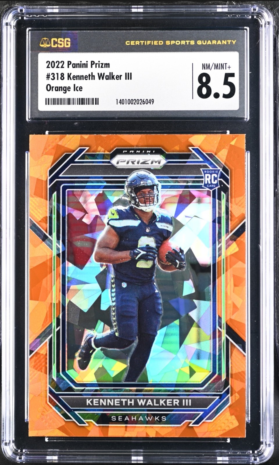 2022 Prizm Kenneth Walker III Rookie RC Orange Ice Prizm #318 CSG8.5 NM/MINT+