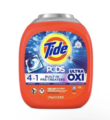 Tide Ultra Oxi Laundry Detergent Pods with 4 in 1 Build-In Pre-Treaters 104 Ct