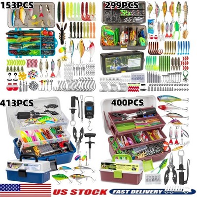 413-153PCS Fishing Tackle Box with Tackle Included Fishing Lures Kit Gifts 