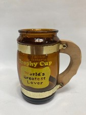 Vintage Amber Glass Trophy Cup Worlds Greatest Lover Retro Decor Collectible