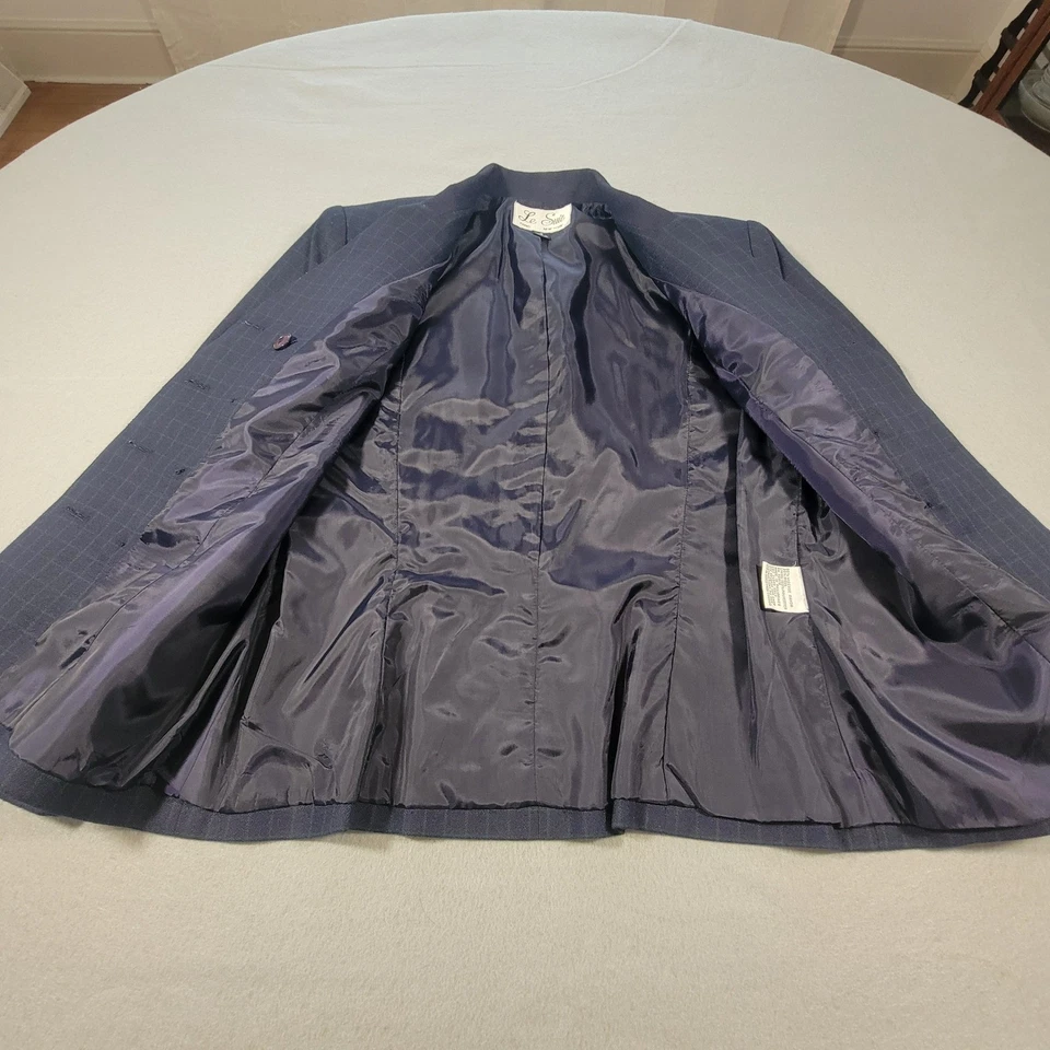 Conjunto de traje falda vintage Le Suit para mujer talla 8 azul a cuadros blazer y falda carrera Foto 4 de 4