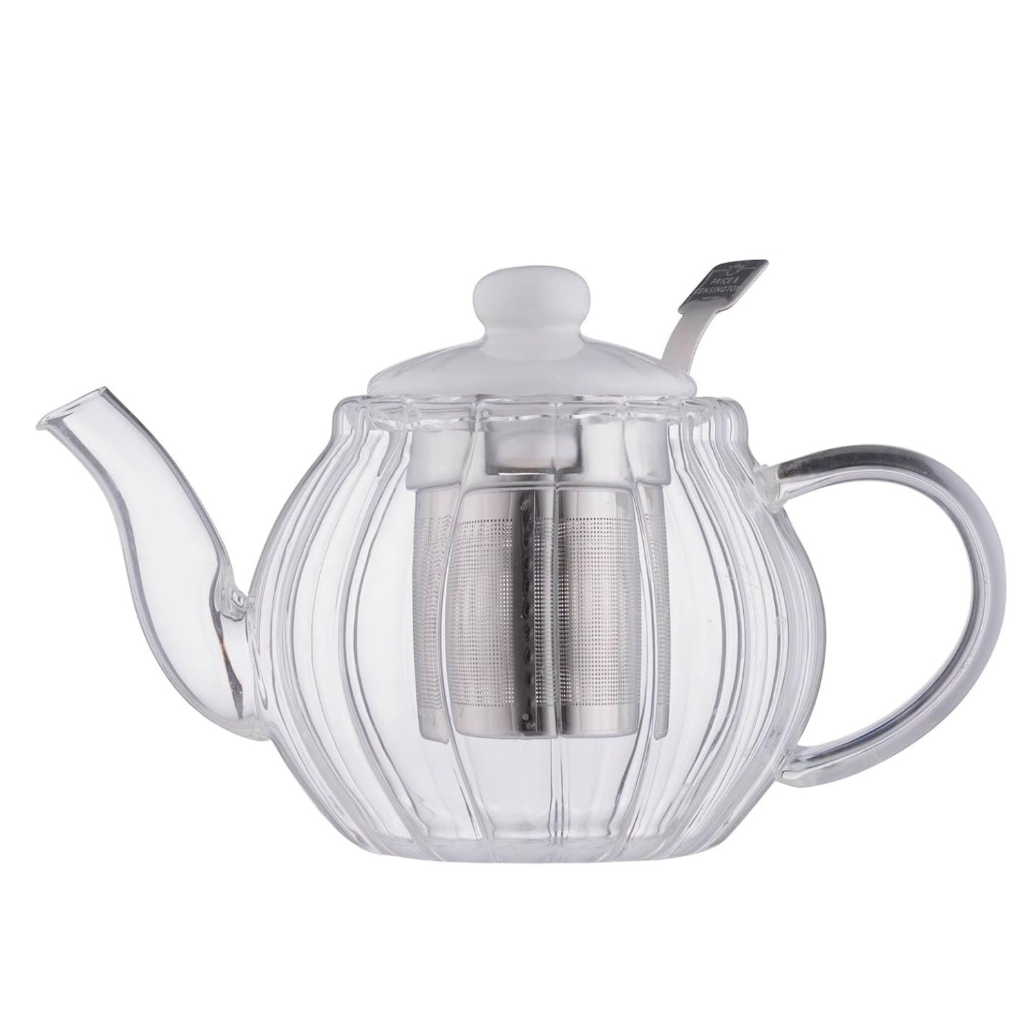 Glass Teapot with White Ceramic Lid Infuser 500ml Fluted Embossed Clear Elegant
