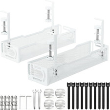 2Pack under Desk Cable Management Tray, No Drill Mesh Desk Cable Tray, Wire Mana