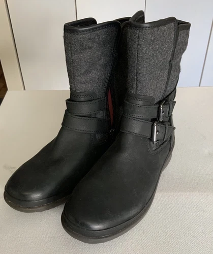 UGG NUOVO stivaletto donna pelle lana nero grigio zip taglia US 5 EU 36 AUTENTICO