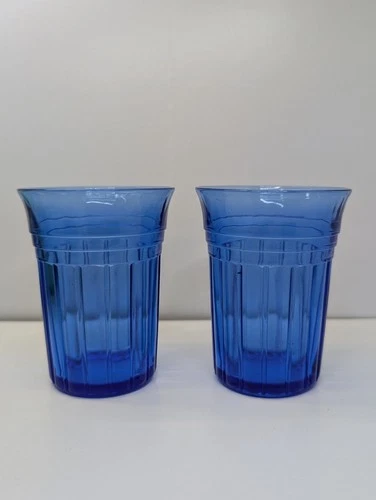 Set Of 2 Hazel Atlas Cobalt Blue New Century Flat 5oz Tumblers 1930-1935