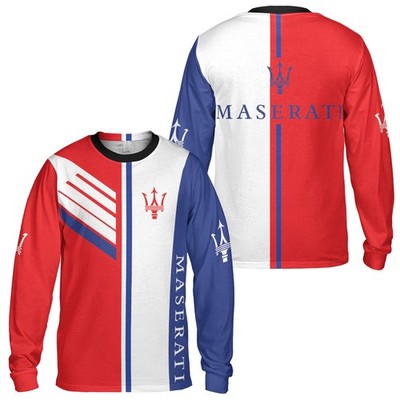 Custom Name Men's Maserati Racing Logo Red White Blue 3D Long Sleeve Shirt S-5XL
