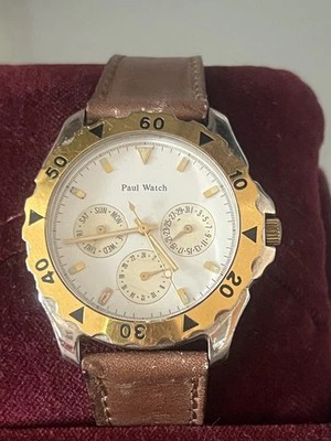 Paul Watch Chronograph Man Oversize Steel Plated Bezel 5 ATM Vintage
