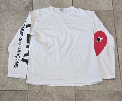 PLAY Comme Des Garcon Heart Patch Long Sleeve T-shirt White Sz L Streetwear