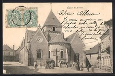 CPA Mosnes, Église de Mosnes avec des habitants et une charrette devant 1903 