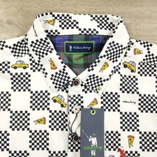 William  Murray Polo Shirt Men's Small Car Pizza Checkerboard Performance NEW
