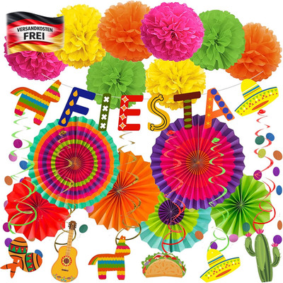 Party Dekoration Set Fiesta Girlanden Papierfächer Pompoms für mexikanische Fest