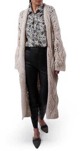 AUTENTICO.BRUNELLO CUCINELLI Cappotto Maxi Cardigan Beige Alpaca Tessuto Aperto S/M $3.995 - Foto 3 di 14