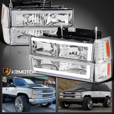 Fits 94-98 Chevy C10 Ck 1500 Tahoe Suburban Led Tube Headlights Bumper Corner