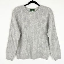 Equorian Heritage Cable Knit Sweater Lambswool Angora Crew Neck Gray Medium VTG