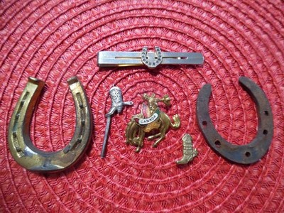 Vintage Anson COWBOY Tie Bar Clip Pin Brooch Lucky Horseshoe Boot WESTERN Rodeo