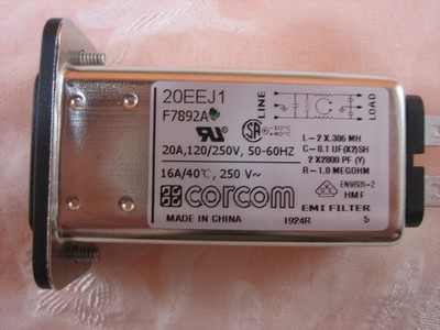 CORCOM EMI Filter 20EEJ1 F7892A 20A 120/250V, 50-60HZ