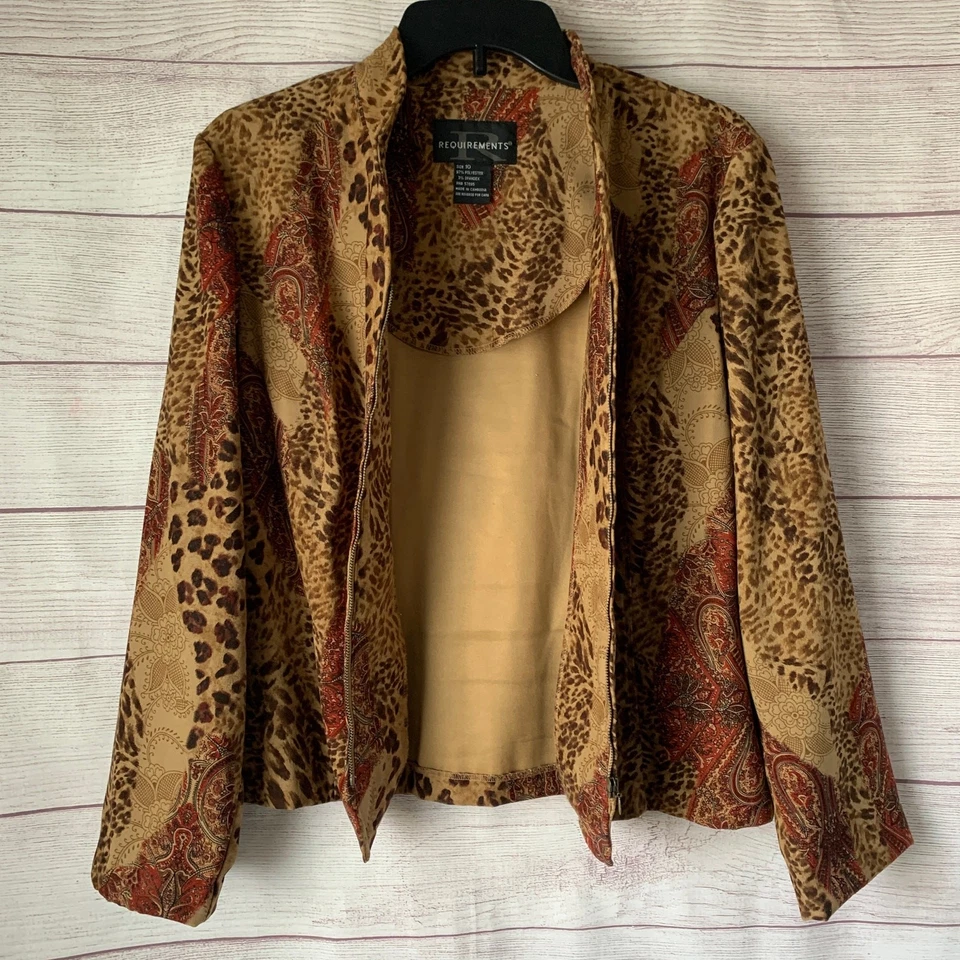 Requirements Paisley Leopard Print Blazer Jacket Full Zip Long Sleeve Size 10 - Image 2 of 4
