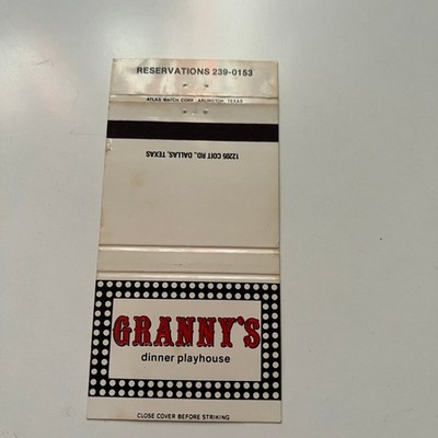 Granny's Dinner Playhouse Coit Rd Dallas TX Vintage Matchbook Cover SML1-1