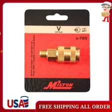 1/4 In MNPT V-Style High Flow Coupler Brass Push Fit Industrial Air Tool