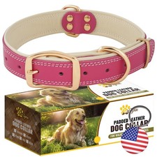 ADITYNA Heavy-Duty Pink Leather Dog Collar for Large Dogs - Soft Padded for C...