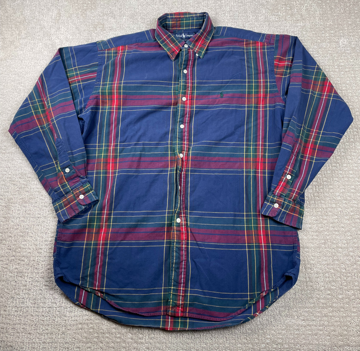 Vintage Polo Ralph Lauren Shirt Mens L Tartan Plaid Flannel Button Down Cabin