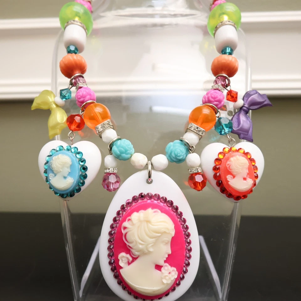 Tarina Tarantino necklace Electro Cameo neon portrait stations Swarovski beads - Image 2 of 4