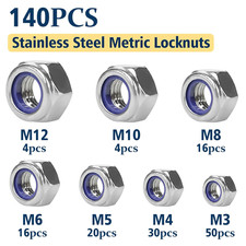 140PCS Metric Nylon Insert Lock Nuts Set, Locknuts Assortment Kit,M3 M4 M5 M6 M8