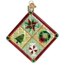 Old World Christmas Glass Blown Ornament, Christmas Quilt With OWC Gift Box