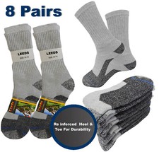 8PK LONG PREMIUM QUALITY WORK COTTON SOCKS CUSHIONED SIZE 9-11 CREW SOCKS GRAY