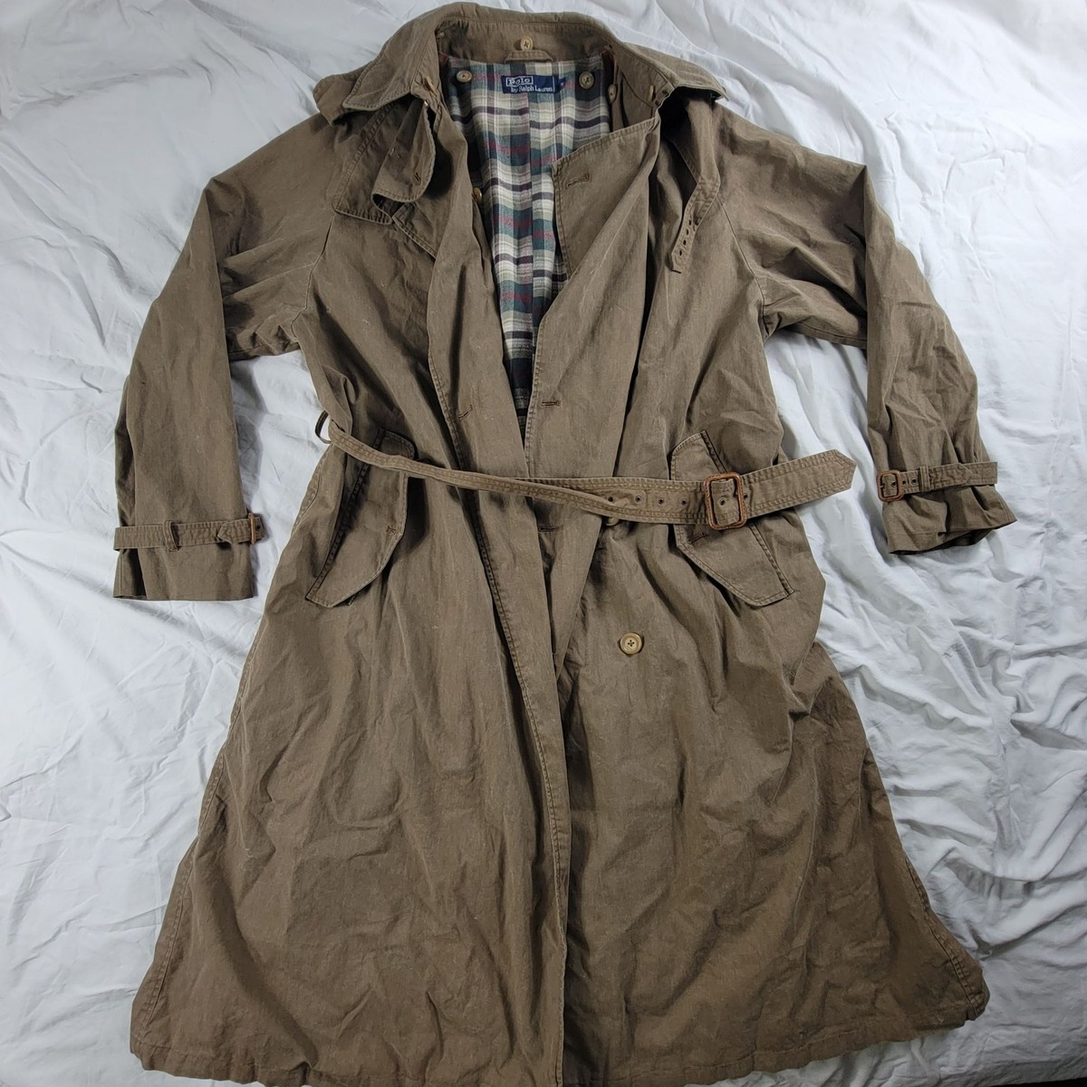 Polo By Ralph Lauren Mens Medium Brown Belted Trench Coat Outdoors Casual