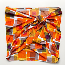 VTG Baja Blue Sarong Skirt OS  Swim Bottom 14 60s 70s Retro Orange Geo Fun