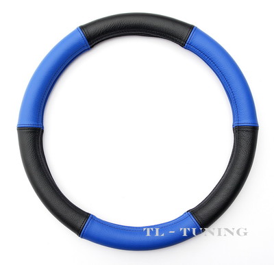 LKW Ø 44 - 46 Lenkradbezug Lenkradhülle Lenkradschoner BLAU-SCHWARZ Echtes LEDER