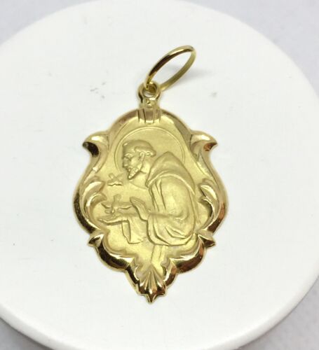 18k Gold St Francis of Assisi Medal Large - Perfect Image