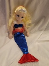 Mermaid Plush Doll Aurora Sea Sparkles Blonde Hair Doll 16" Red Blue
