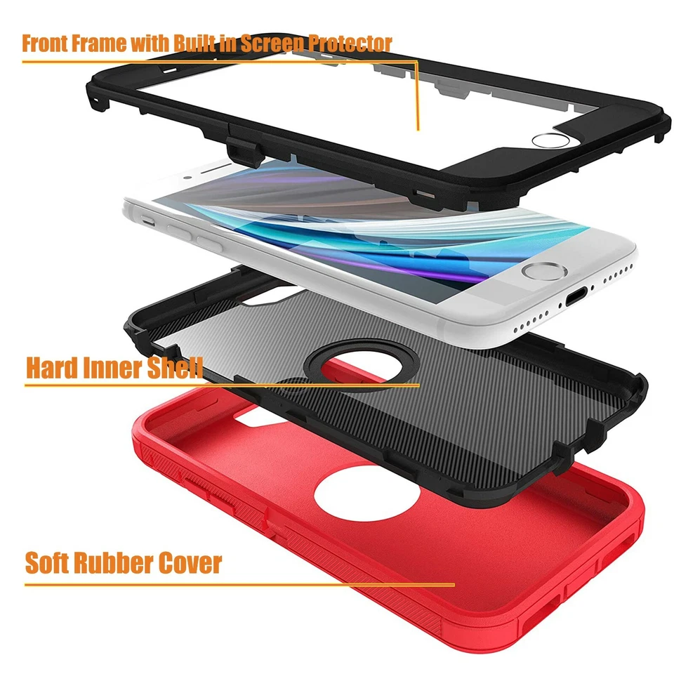 For Apple iPhone 6 7 8 Plus SE 2nd 3rd Shockproof Case Cover + Screen Protector - Image 2 of 4
