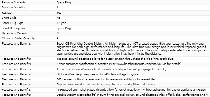 8件装博世双铱火花塞适用于1993年凯迪拉克ALLANTE V8-4.6L — 第 4/4 张图片