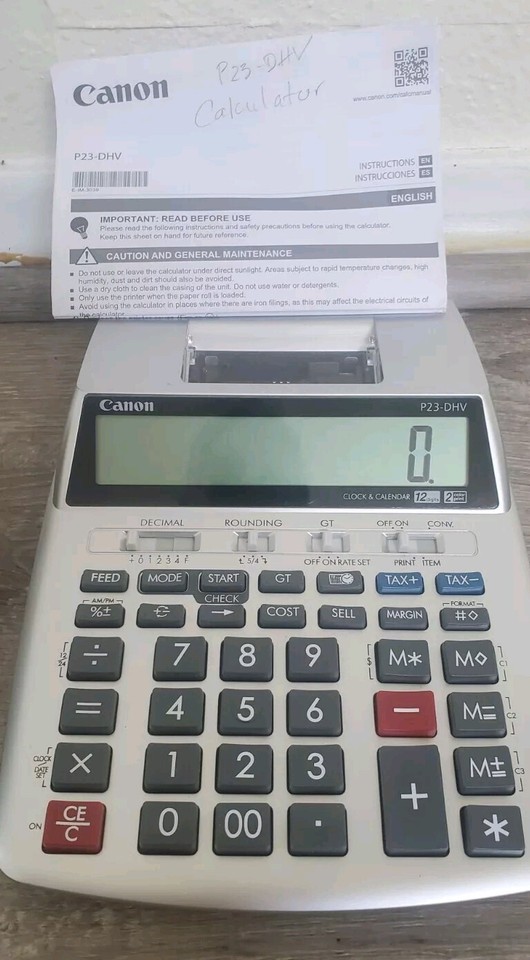 Canon P23DH V Color Printing Calculator Calendar W/ Instructions