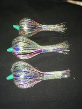 High Percentage  Salmon Trolling Flies Flash Bulb Series Pack Of 3- 4” Rigged.