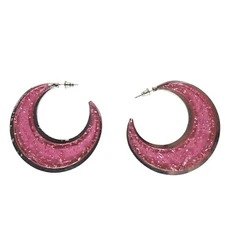 Pink Glitter Crescent Moon Hoop Earrings Statement Celestial Fashion Jewelry
