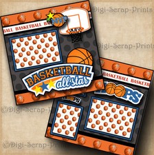 BASKETBALL 2 premade SCRAPBOOK pages paper piecing LAYOUT boy DIGISCRAP A0080