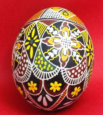 Ukrainisches Osterei Pysanka tolles authentisches echtes Huhn mundgeblasen Handarbeit