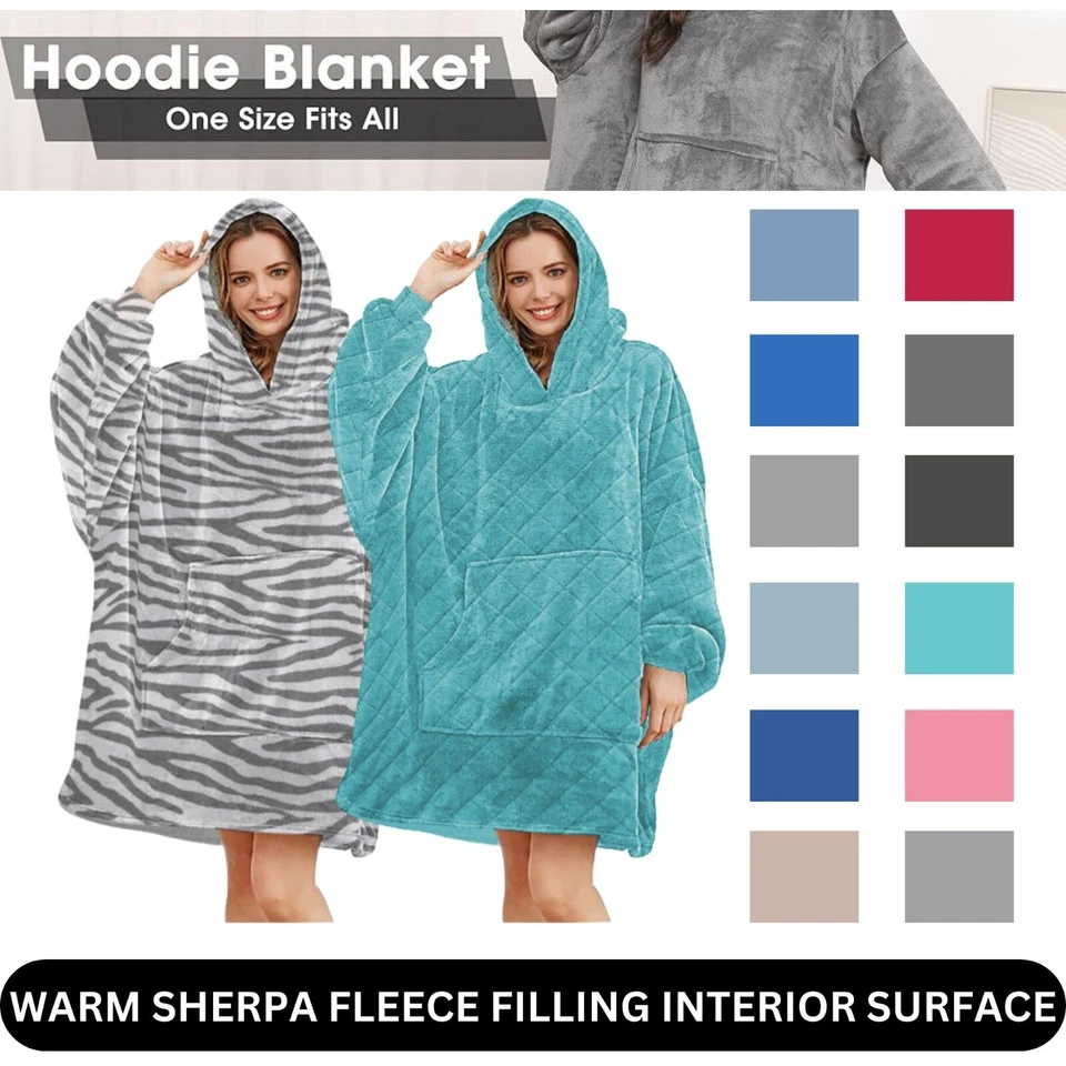 Fleece Hoodie Blanket Oversized Sherpa Hooded Big Giant Warm Cosy Sweatshirts - Image 2 of 4