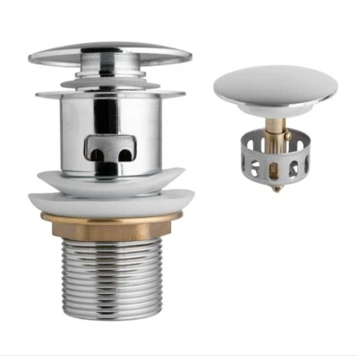 Bathroom Basin Pop up Waste Chrome, Slotted with Removable Strainer Basket