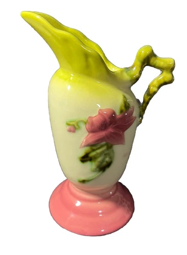 1952-54 Hull Woodland Ewer Floral Pitcher Vase W3-5 1/2 Pink Green Granny Core