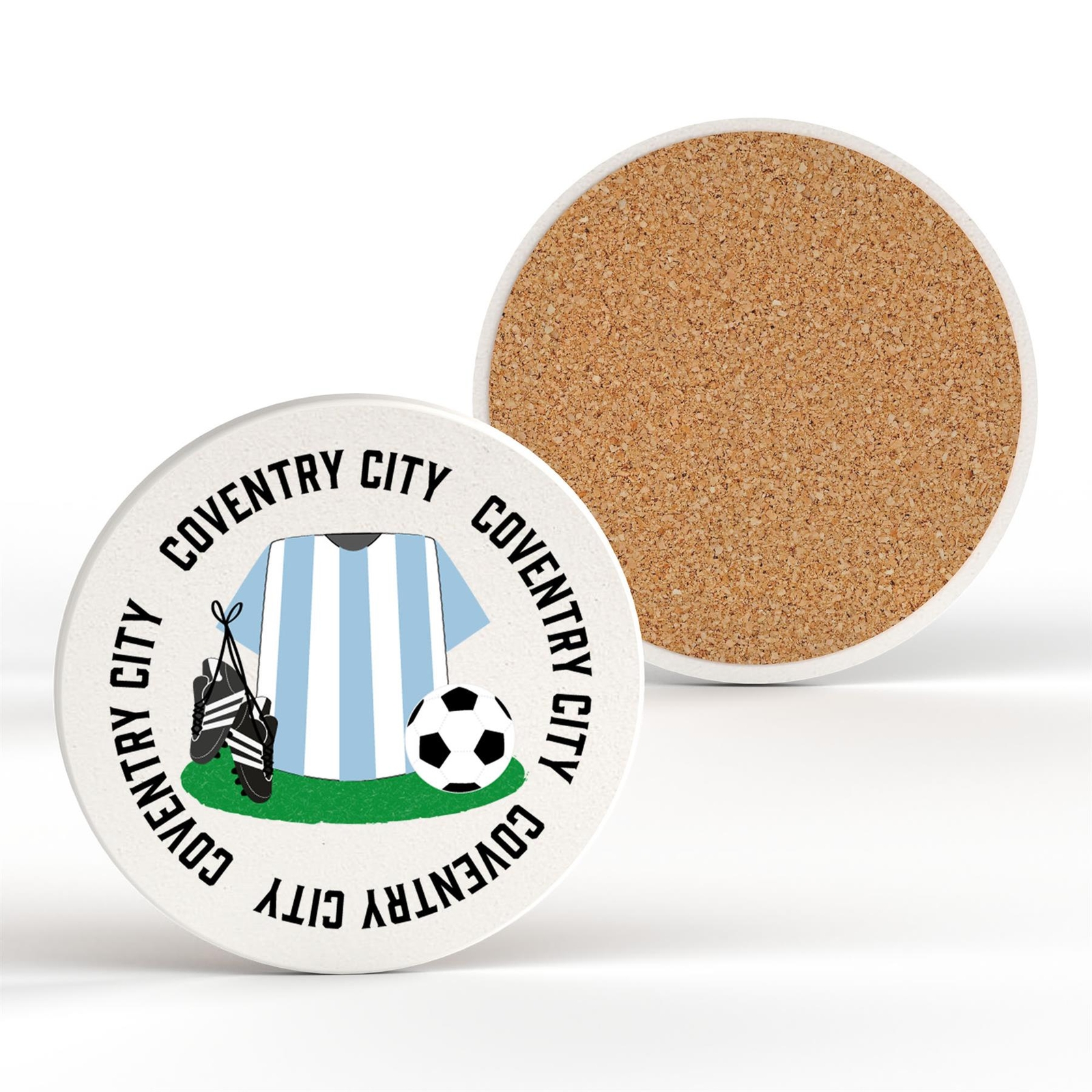Coventry City Football Team Shirt & Boots On Ceramic Round Coaster