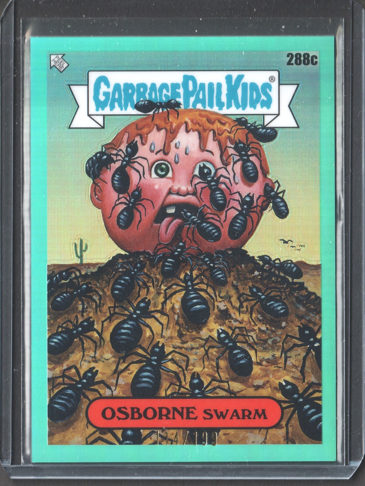 2024 Topps Garbage Pail Kids Chrome Aqua Refractor #288c Osborne Swarm front